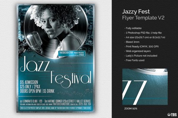 爵士音乐活动传单PSD模板v2 Jazzy Fest Flyer PSD V2