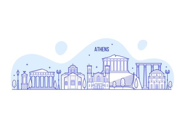 希腊雅典城市轮廓线矢量插画素材 Athens skyline, Greece