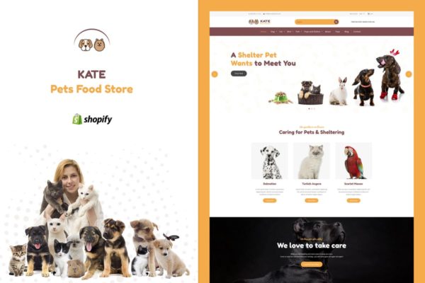 宠物商城电商网站Shopify主题模板16设计网精选 Kate &#8211; Dog &amp; Pets Food Store Shopify Theme