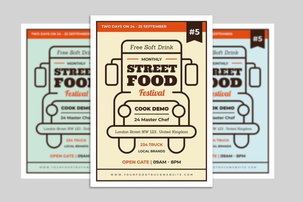 简约风快餐车美食节宣传单海报设计模板 Food Truck Flyer
