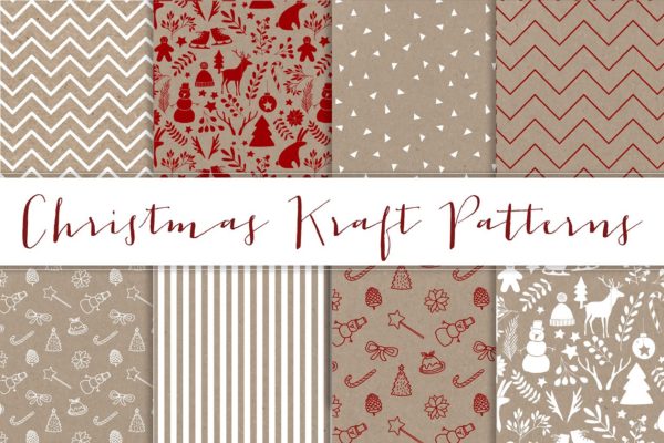 红白配色的圣诞主题牛皮纸张背景 Christmas Kraft patterns