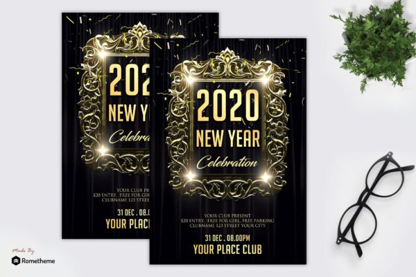2020年新年庆祝活动派对奢华金传单设计模板 New Year Celebration Party &#8211; Flyer MR