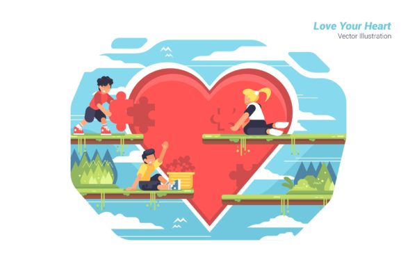 爱心拼凑矢量手绘插画设计素材 Love Your Heart &#8211; Vector Illustration