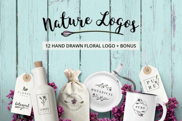 自然＆花卉主题天然有机植物相关品牌Logo设计模板 Nature &amp; Floral Logos + BONUS