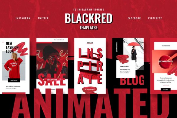 色彩活泼的红黑配色Ins故事贴图模板16设计网精选 ANIMATED Blackred Instagram Stories