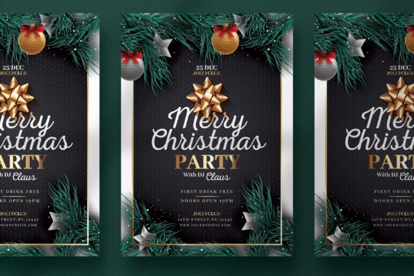 黑色/金色搭配设计圣诞节海报传单设计模板 Black &amp; Golden Christmas Flyer Template