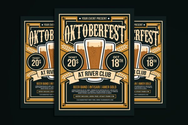 复古设计风格啤酒节活动宣传海报设计模板 Oktoberfest Flyer