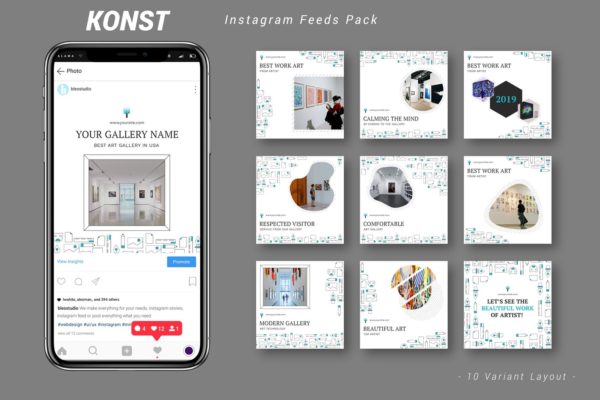 创意艺术展览主题Instagram信息流广告设计模板16设计网精选 Konst &#8211; Instagram Feeds Pack