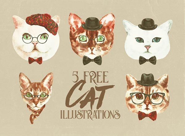 一组可爱的手绘猫猫脸插图 Free Cat Characters