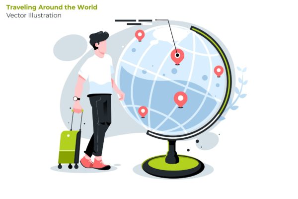 环球旅行主题矢量概念插画素材 Traveling World &#8211; Vector Illustration
