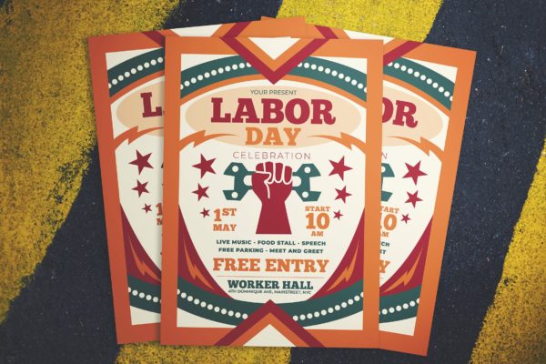 美国劳工节庆祝活动海报传单设计模板 Labor Day Celebration Flyer