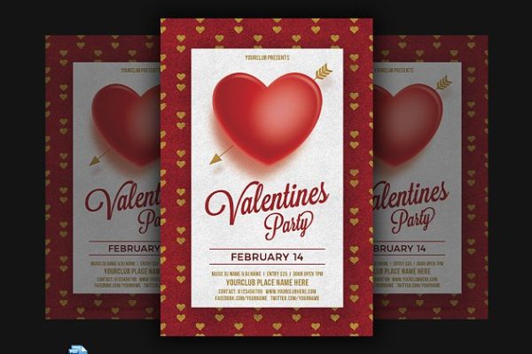 浪漫情人节派对传单模板 Valentines Party Flyer