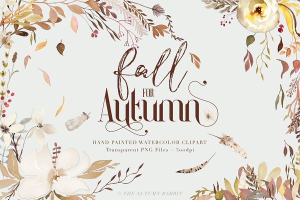 秋天主题水彩剪切画 Fall for Autumn &#8211; Watercolor Clipart