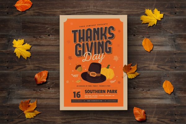 感恩节主题活动邀请海报传单设计模板 Thanksgiving Flyer