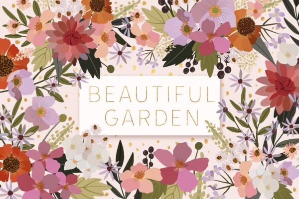 美丽的手绘花园植物矢量插图 Beautiful Garden Vector Collection