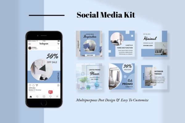 社交媒体新媒体促销16素材网精选广告模板集 Claretta &#8211; Social Media Kit