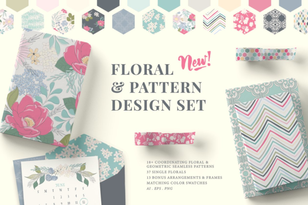 甜美时尚花卉和几何图案纹理 Floral &amp; Pattern Design Set