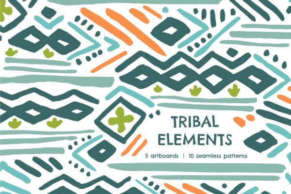 手绘部落元素无缝纹理 Tribal Element | Seamless Patterns