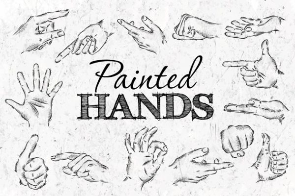 复古手绘手势动作黑板粉笔画 Painted hands