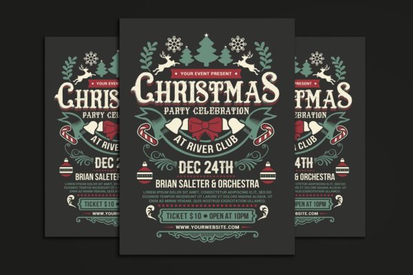 复古设计风格圣诞节派对活动海报传单模板 Christmas Party Celebration