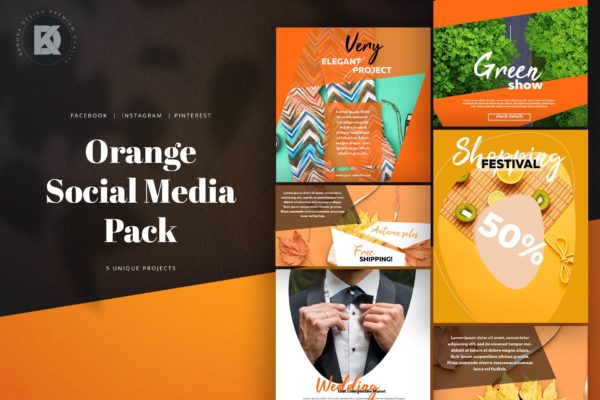 橙色社交媒体新媒体营销推广设计素材 Orange Social Media Banners Pack