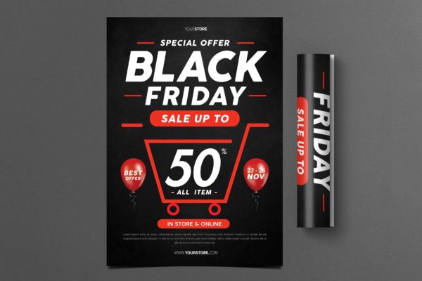 黑色星期五线上线下联合营销广告海报传单模板 Black Friday Flyer
