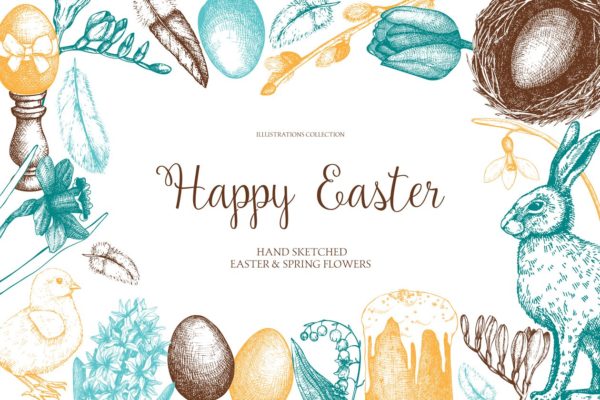 复活节和春天插画元素集 Easter &amp; Spring Illustrations Set