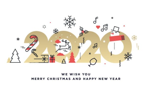 圣诞节&amp;2020年新年主题创意数字矢量插画设计素材v3 Merry Christmas and Happy New Year 2020