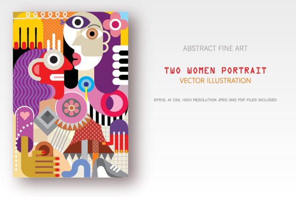 创意女性肖像抽象矢量插画16设计网精选素材 Two Women Portrait vector illustration