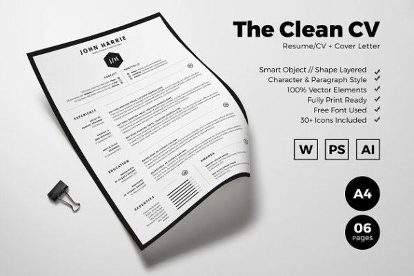 黑白配色简约个人简历模板 The Clean CV