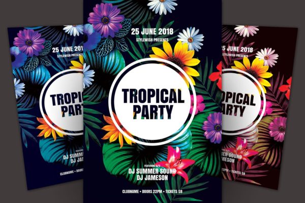 鲜花盛开春天活动海报传单模板 Tropical Party Flyer Template