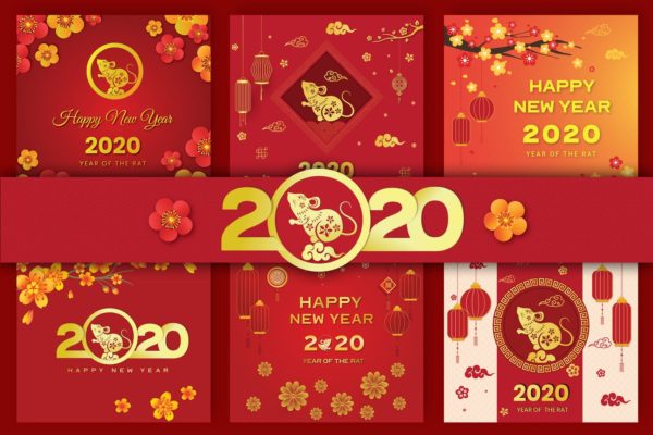 2020年农历新年主题社交媒体设计素材 Happy Lunar New Year 2020