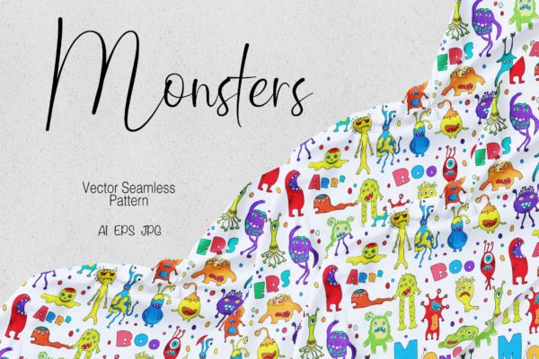 小怪兽手绘卡通图案背景素材 Monsters