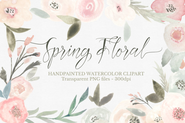 春天花卉水彩剪贴画 Spring Floral Watercolor Clipart Set