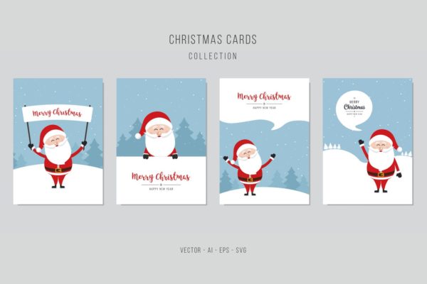 圣诞老人圣诞贺卡设计模板v1 Christmas Santa Claus Vector Card Set. vol.1