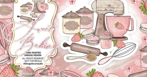 美食烘焙烹饪水彩插画设计素材 Sweet Baking design