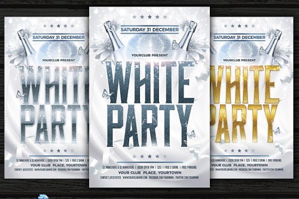 白色活动派对传单模板  White Party Flyer