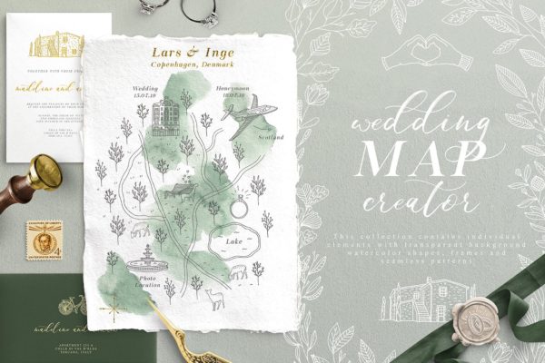 创意文艺风格婚礼邀请函地图设计素材包 Wedding Map Creator Collection