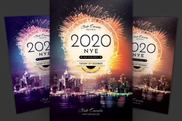 2020年新年主题城市焰火晚会活动海报传单普贤居精选PSD模板 New Year Flyer