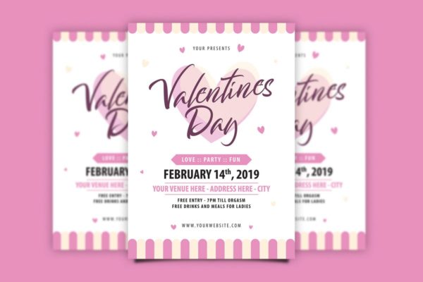 情人节节日主题海报设计模板 Valentine&#8217;s Day Flyer