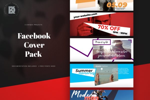 5款Facebook主页促销广告封面设计模板素材中国精选 Facebook Cover Pack