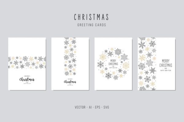 创意雪花手绘圣诞节贺卡矢量设计模板集v4 Christmas Greeting Vector Card Set