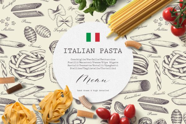 意大利面食和通心粉矢量插画 Vector Pasta &amp; Macaroni Collection