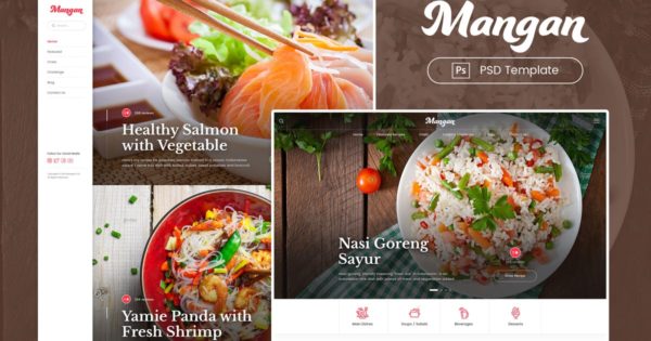 餐饮美食主题网站设计PSD模板素材中国精选 Mangan &#8211; Food Recipe Sharing PSD Template