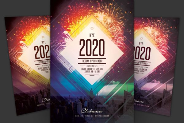 2020年前夜新年倒计时焰火表演活动传单模板 New Year Flyer