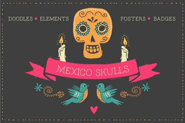 墨西哥骷髅涂鸦＆民族元素 Mexico -skull doodles &amp; elements