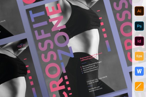 健身俱乐部/健身私教海报设计模板 Fitness Studio Poster
