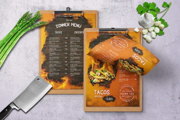 墨西哥餐厅单页食物菜单PSD模板 Mexican A4 &amp; US Letter Single Page Food Menu