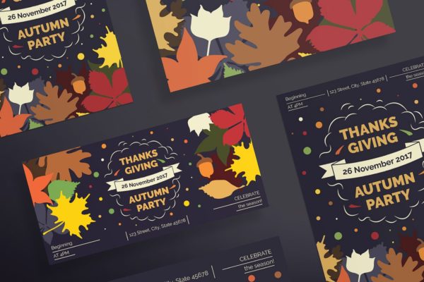 感恩节活动派对传单&amp;海报设计模板 Thanksgiving Party Flyer and Poster Template