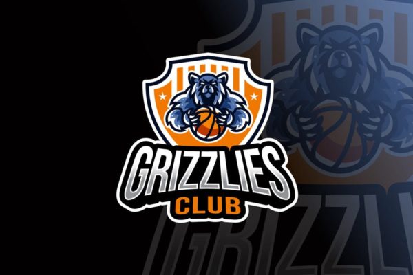 灰熊卡通形象篮球队队徽图案Logo设计模板 Grizzlies Basketball Logo Template